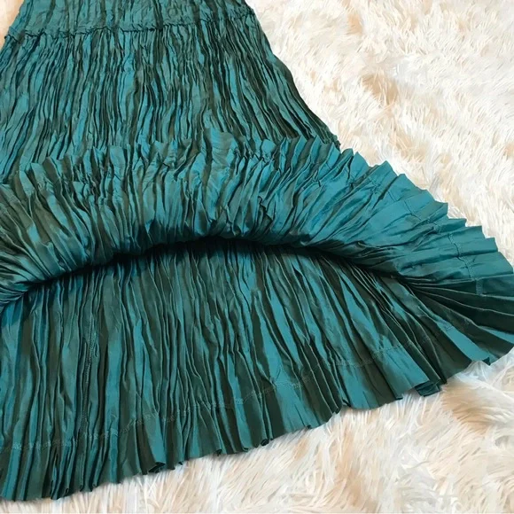 Anthropologie Snak 100% Silk Crinkle Skirt Teal Size 4 - Picture 3 of 9